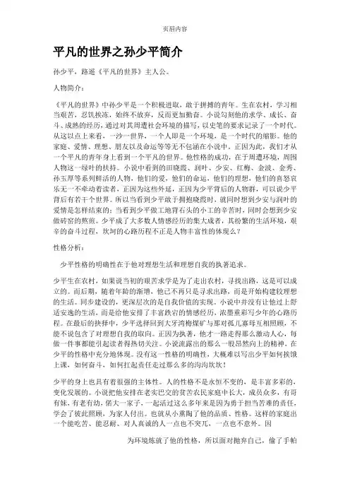 平凡的世界之孙少平简介