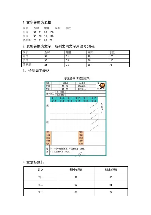 word表格练习