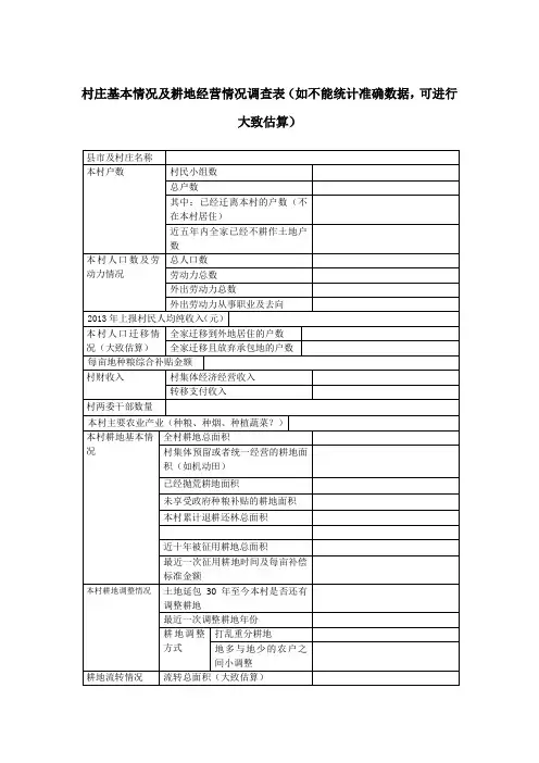 村庄基本情况及耕地经营情况调查表