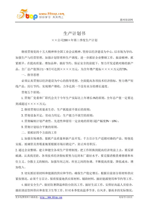 玻璃厂生产计划书