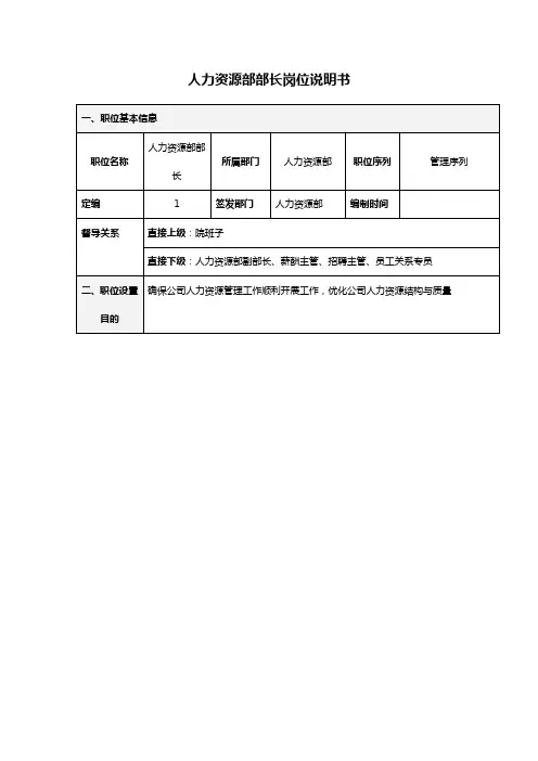 人力资源部部长岗位说明书 2