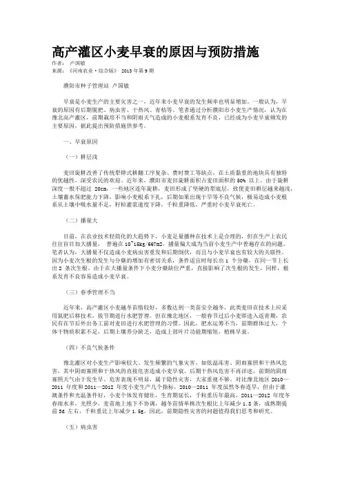 高产灌区小麦早衰的原因与预防措施