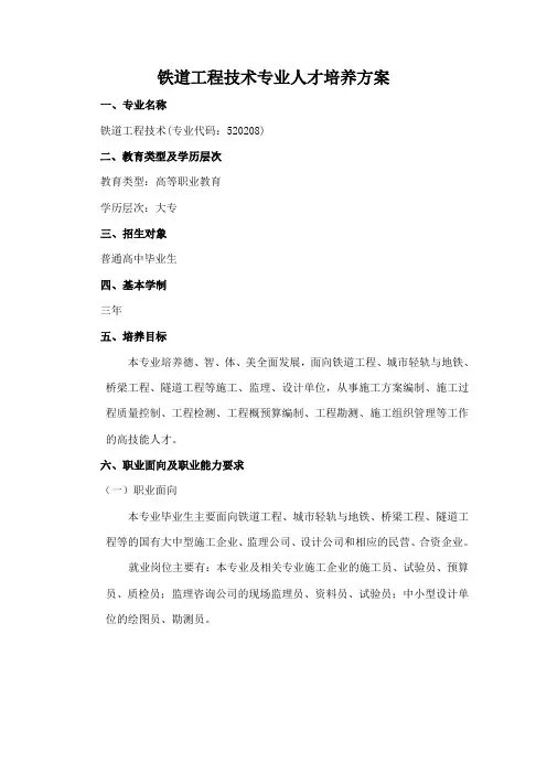 铁道工程技术专业人才培养方案