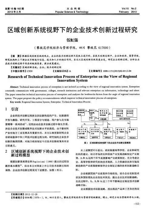 区域创新系统视野下的企业技术创新过程研究