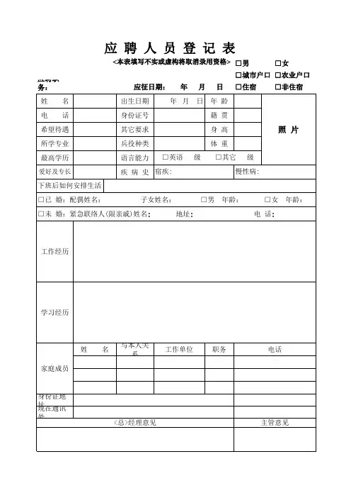 应聘人员登记表(应聘表)