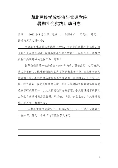 暑期社会实践十天日志