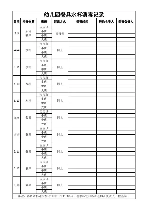 幼儿园食堂餐具消毒记录表