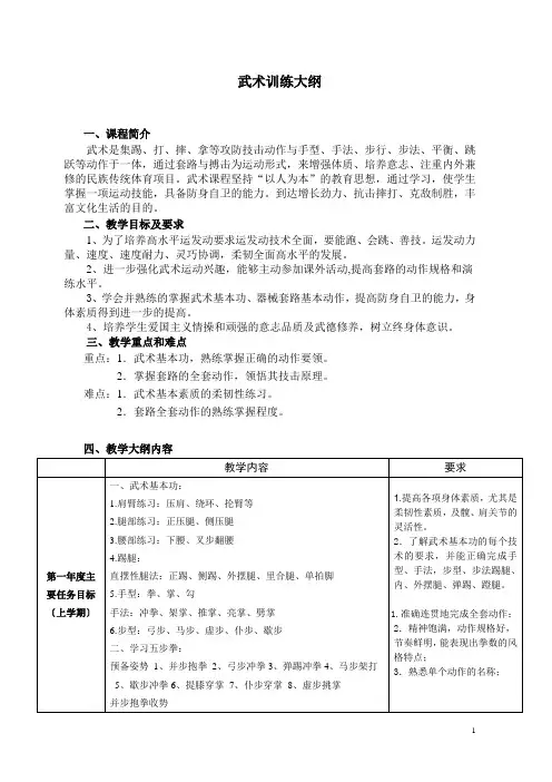 武术训练大纲