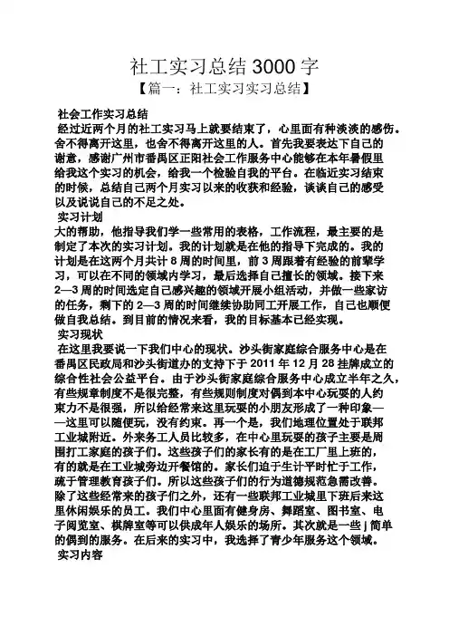 工作总结之社工实习总结3000字