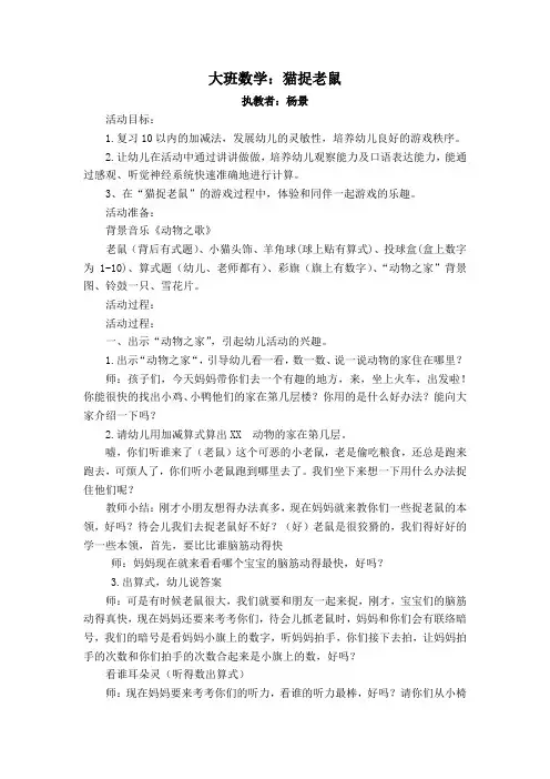 大班数学：猫捉老鼠