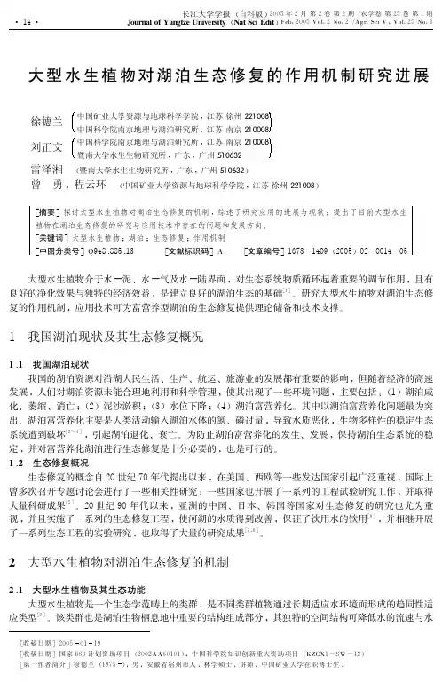 大型水生植物对湖泊生态修复的作用机制研究进展