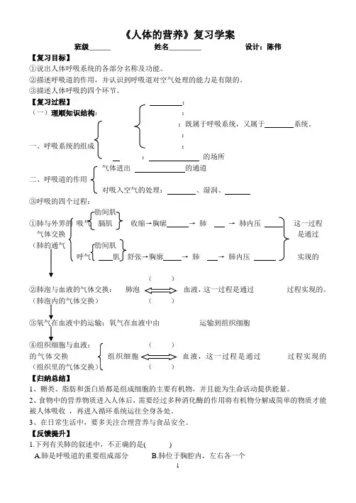 人体的呼吸复习导学案.doc