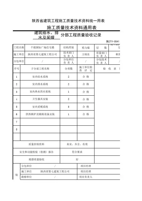 分部工程质量验收记录
