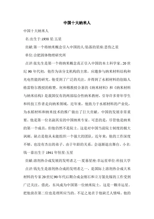 中国十大纳米人