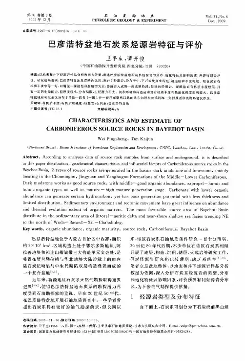 巴彦浩特盆地石炭系烃源岩特征与评价