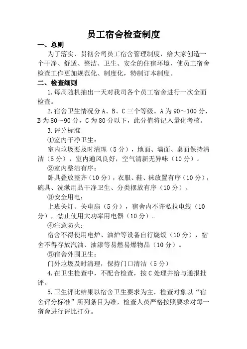 员工宿舍检查制度