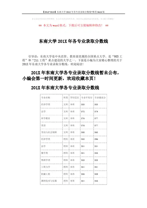 【2018-2019】东南大学201X年各专业录取分数线-推荐word版 (3页)