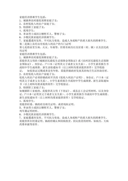 家庭经济困难学生类型