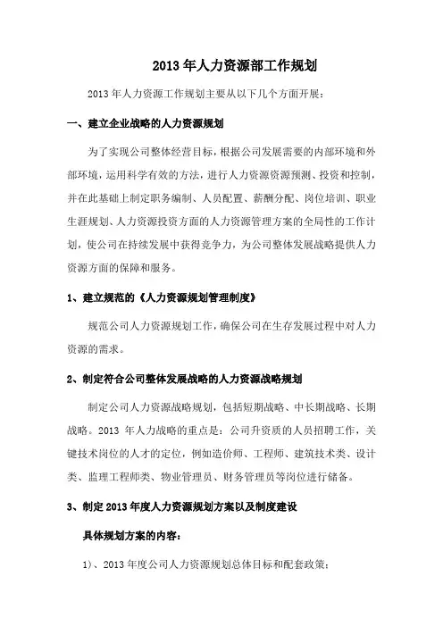 2013年人力资源部工作规划