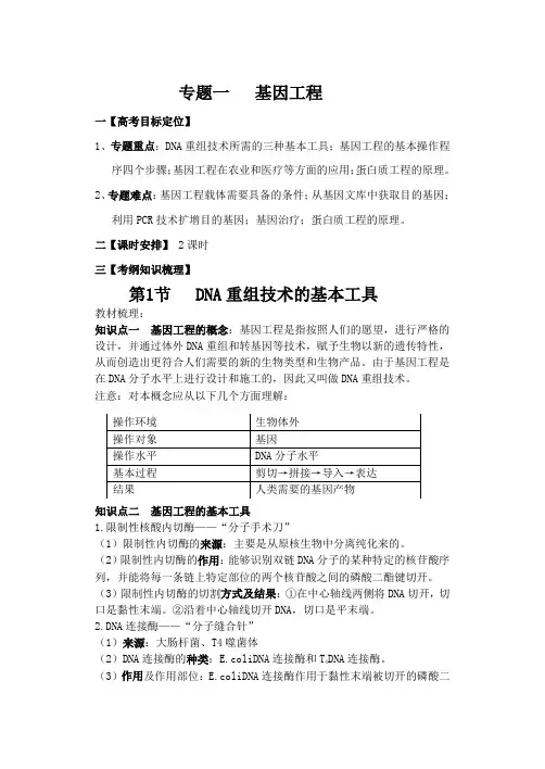 专题一基因工程知识点归纳