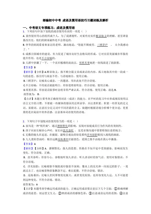 部编初中中考 成语及惯用语技巧习题训练及解析