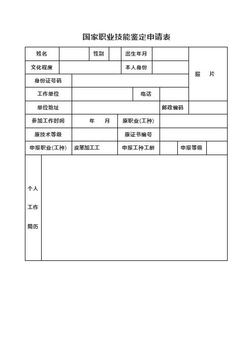 职业技能申请表