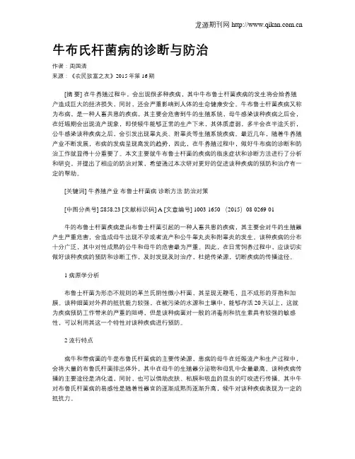 牛布氏杆菌病的诊断与防治