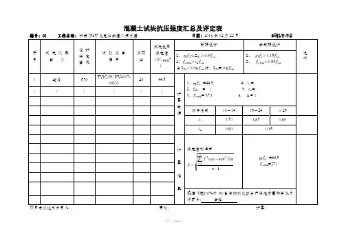 混凝土试块抗压强度汇总及评定表