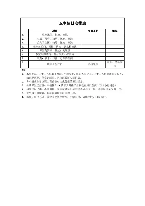 卫生值日表