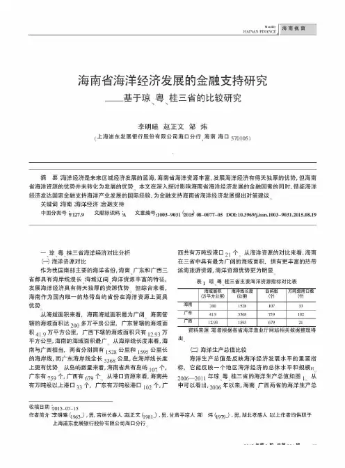 海南省海洋经济发展的金融支持研究——基于琼、粤、桂三省的比较研究