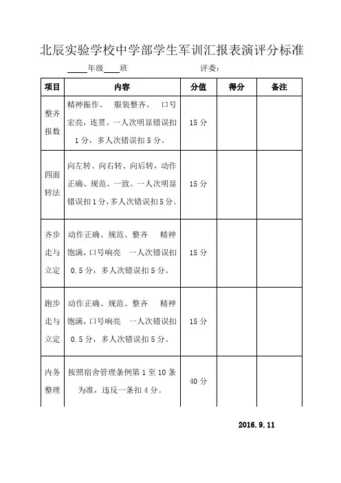 新生军训汇报表演评分标准