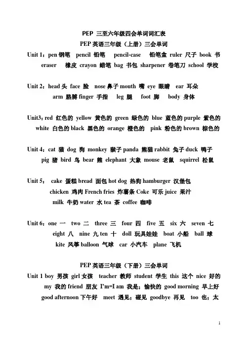 PEP人教版小学三-六年级英语全部单词词汇表总复习资料 2
