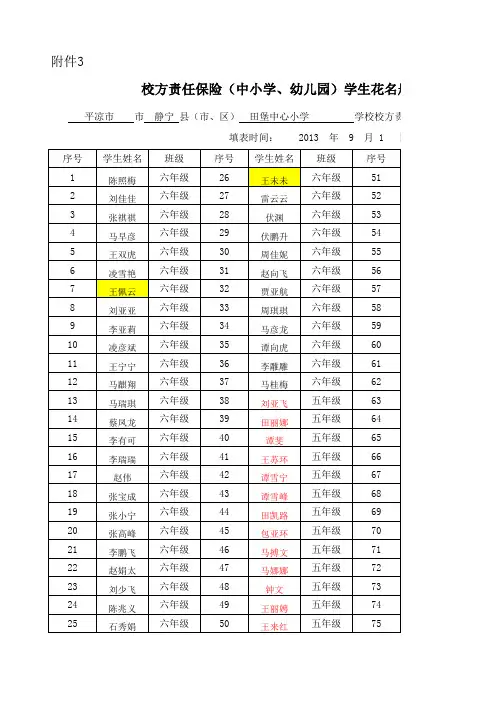 校方责任保险(中小学、幼儿园)学生花名册(附件3)