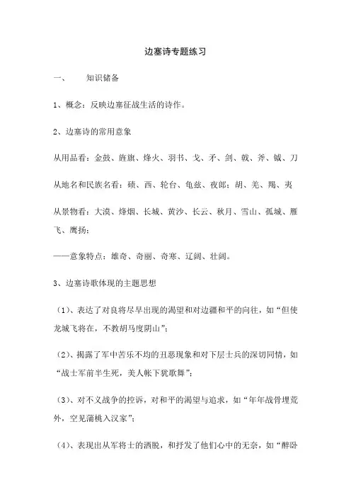 边塞诗专题练习(生版)
