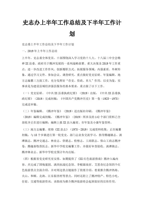 最新-史志办上半年工作总结及下半年工作计划 精品