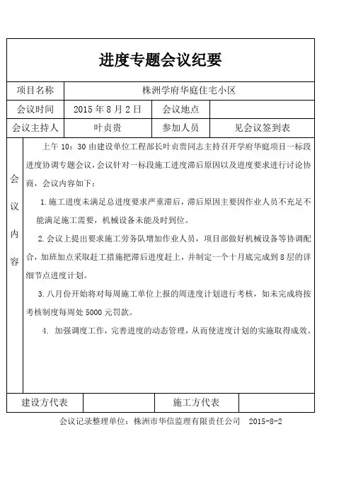 进度专题会议纪要