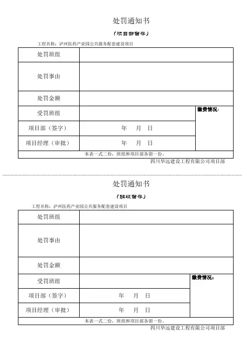 罚款通知单——模板