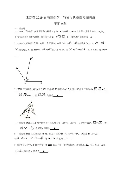 江苏省2019届高三数学一轮复习典型题专题训练：平面向量