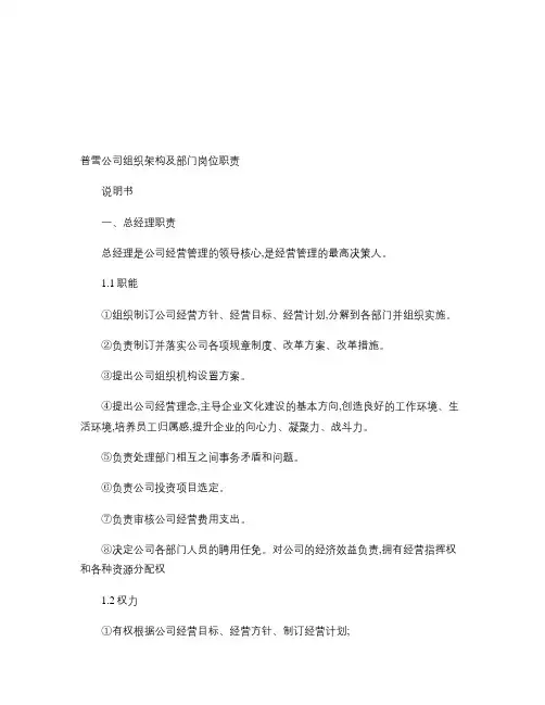 公司组织架构图及岗位职责说明书.