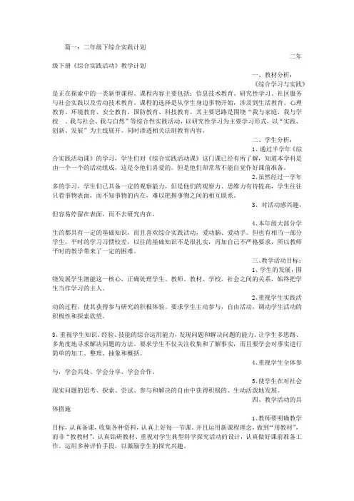 二年级综合实践活动计划