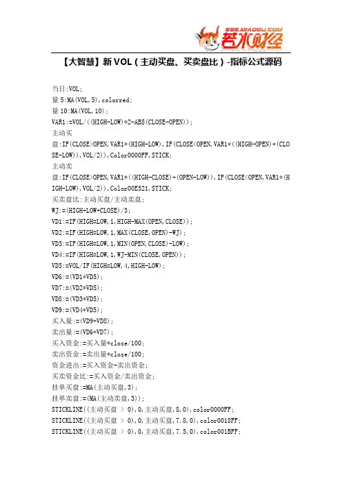 【股票指标公式下载】-【大智慧】新VOL(主动买盘、买卖盘比)