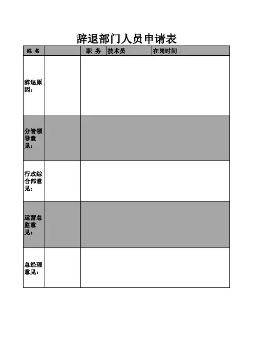 辞退部门人员申请表