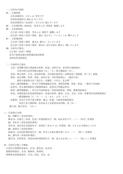 (完整版)日语句子结构及句型