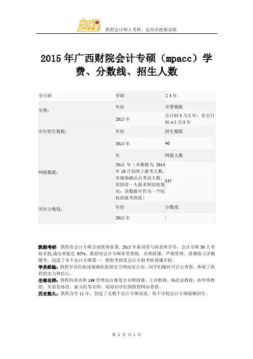 2015年广西财经学院会计专硕(mpacc)学费、分数线、招生人数