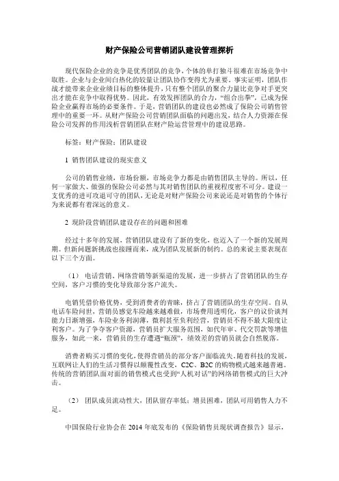 财产保险公司营销团队建设管理探析