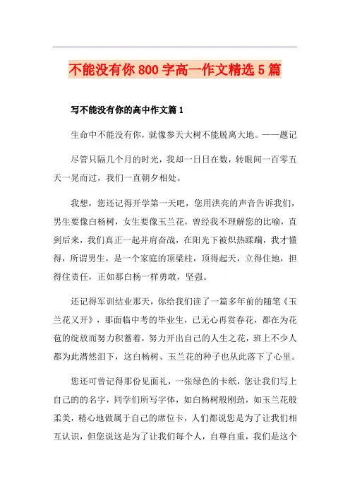 不能没有你800字高一作文精选5篇