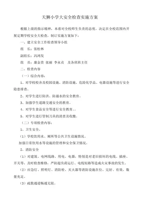 学校安全大检查实施方案