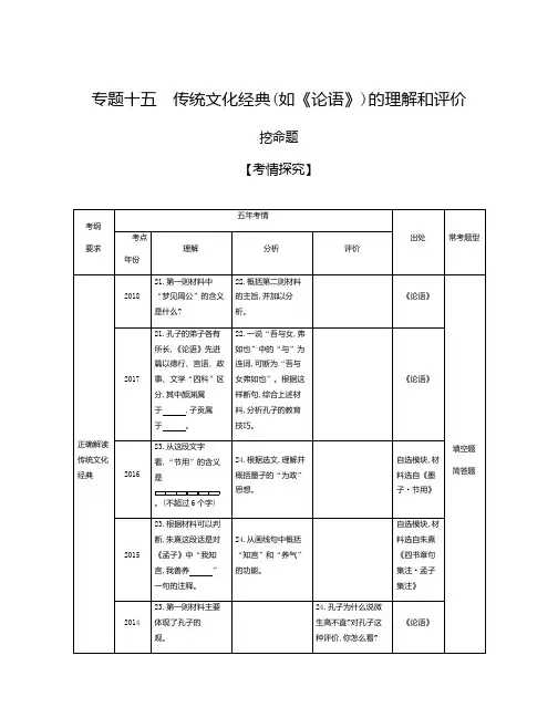 2020年浙江高考语文复习专题十五  传统文化经典(如《论语》)的理解和评价