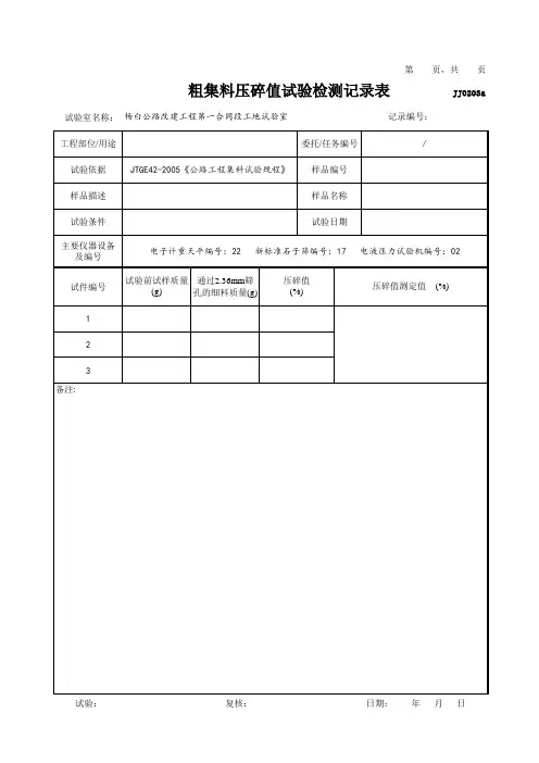 粗集料压碎值试验检测记录表