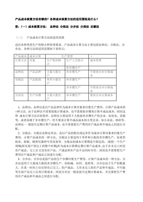 产品成本核算方法有哪些